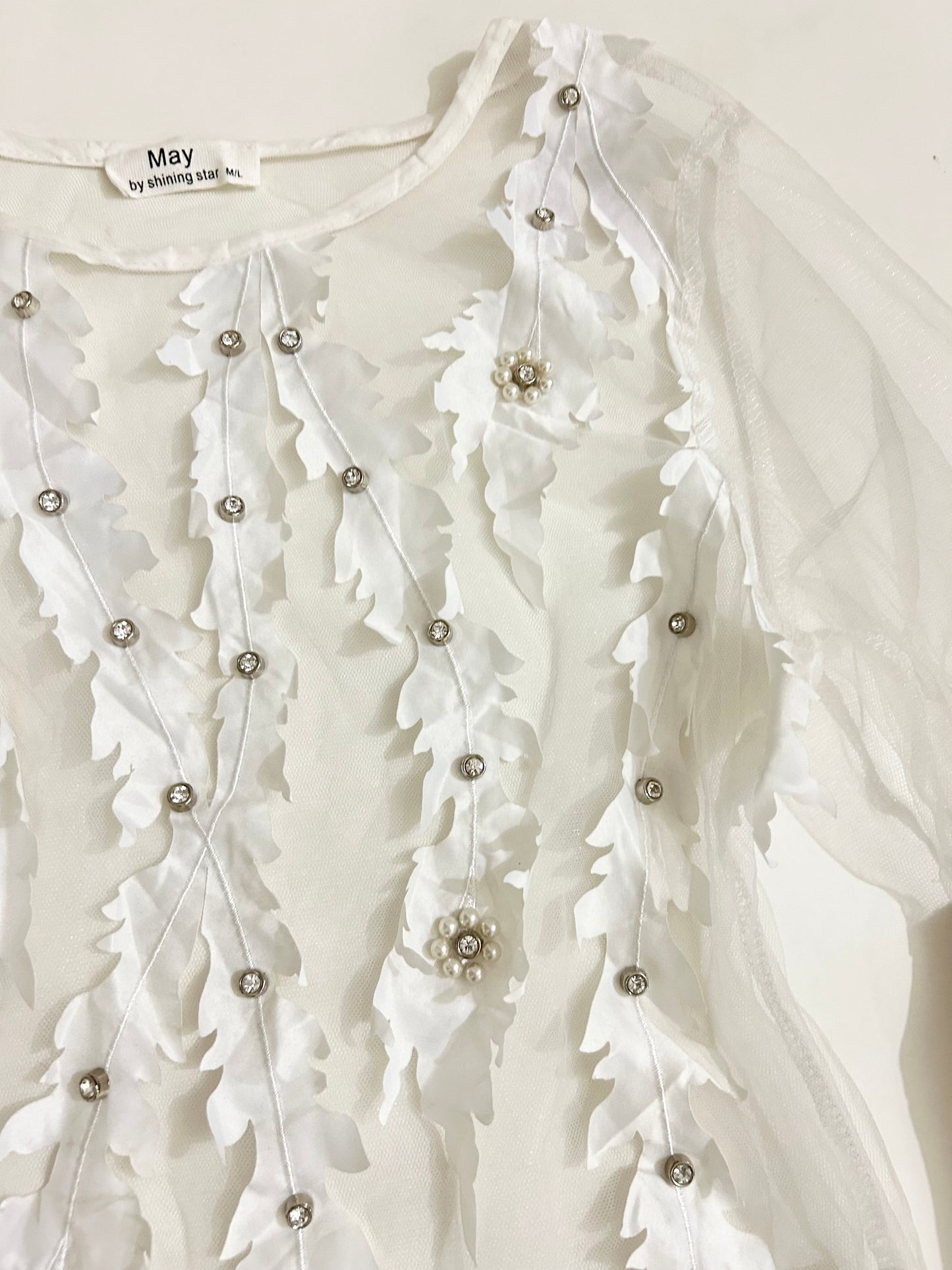 Ruffle Sleeve Mesh Top