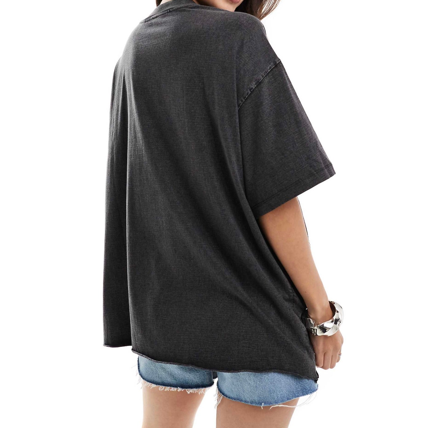 ASOS DESIGN oversized t-shirt with corset applique graphic in washed charcoal