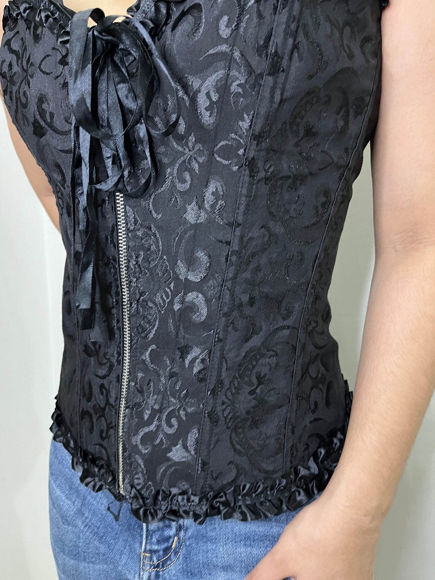 Vintage Front Zip Corset Black Top