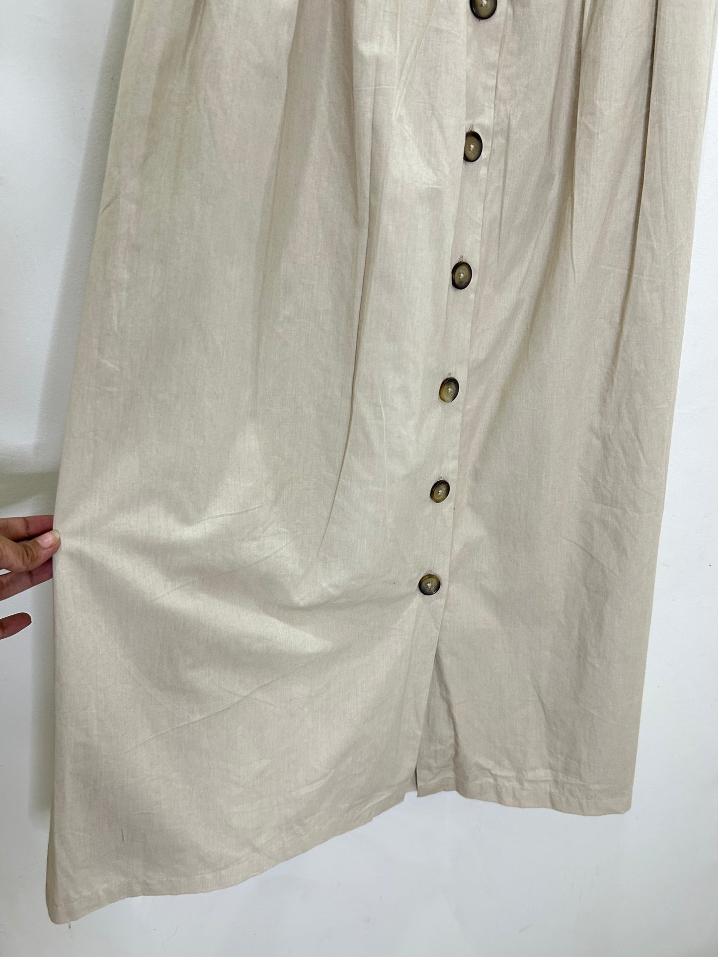 Button Down Cotton Beige Skirt
