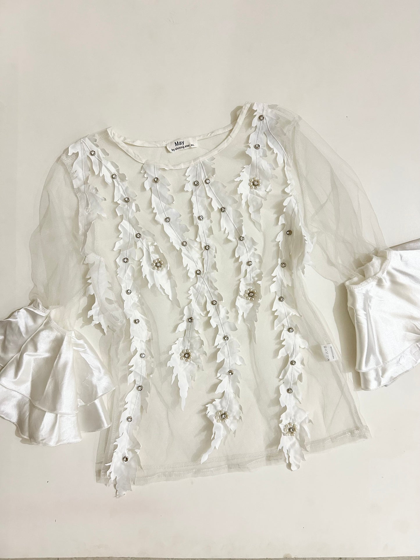 Ruffle Sleeve Mesh Top