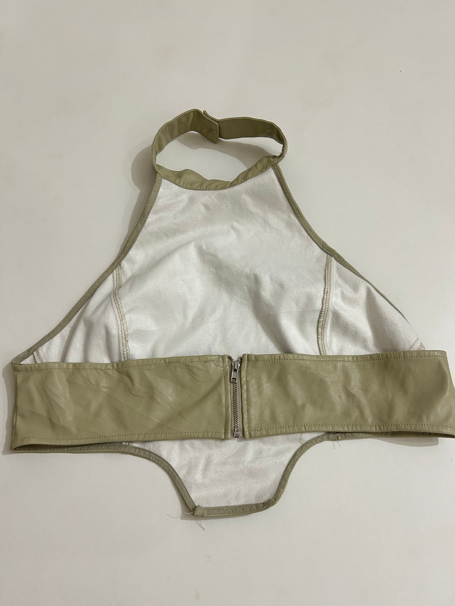 Olive Leather-Look Structured Top: Bust-42”