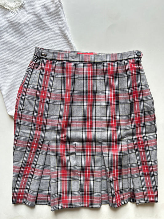 Red-Grey Checkered Skirt Waist 26