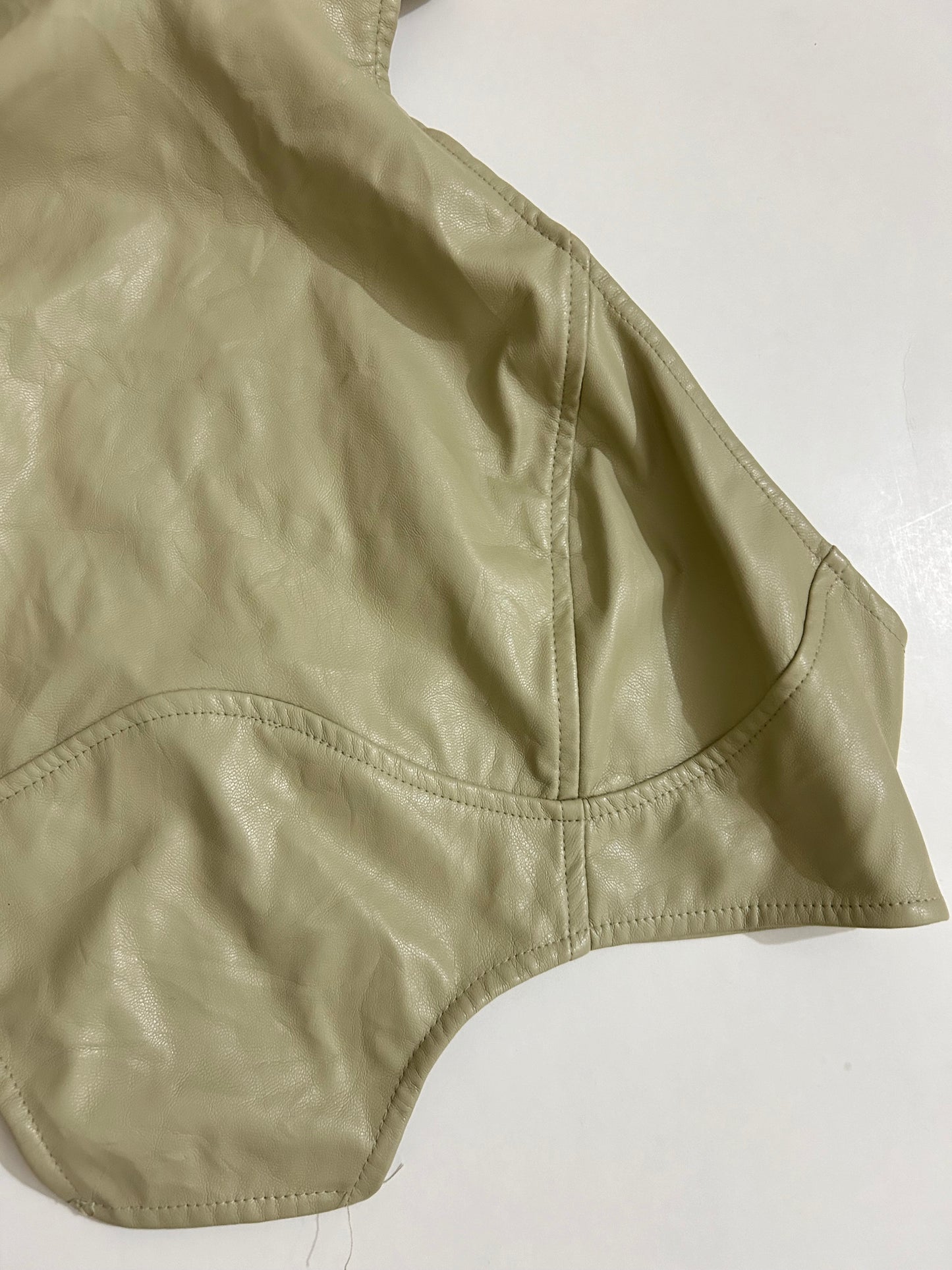 Olive Leather-Look Structured Top: Bust-42”
