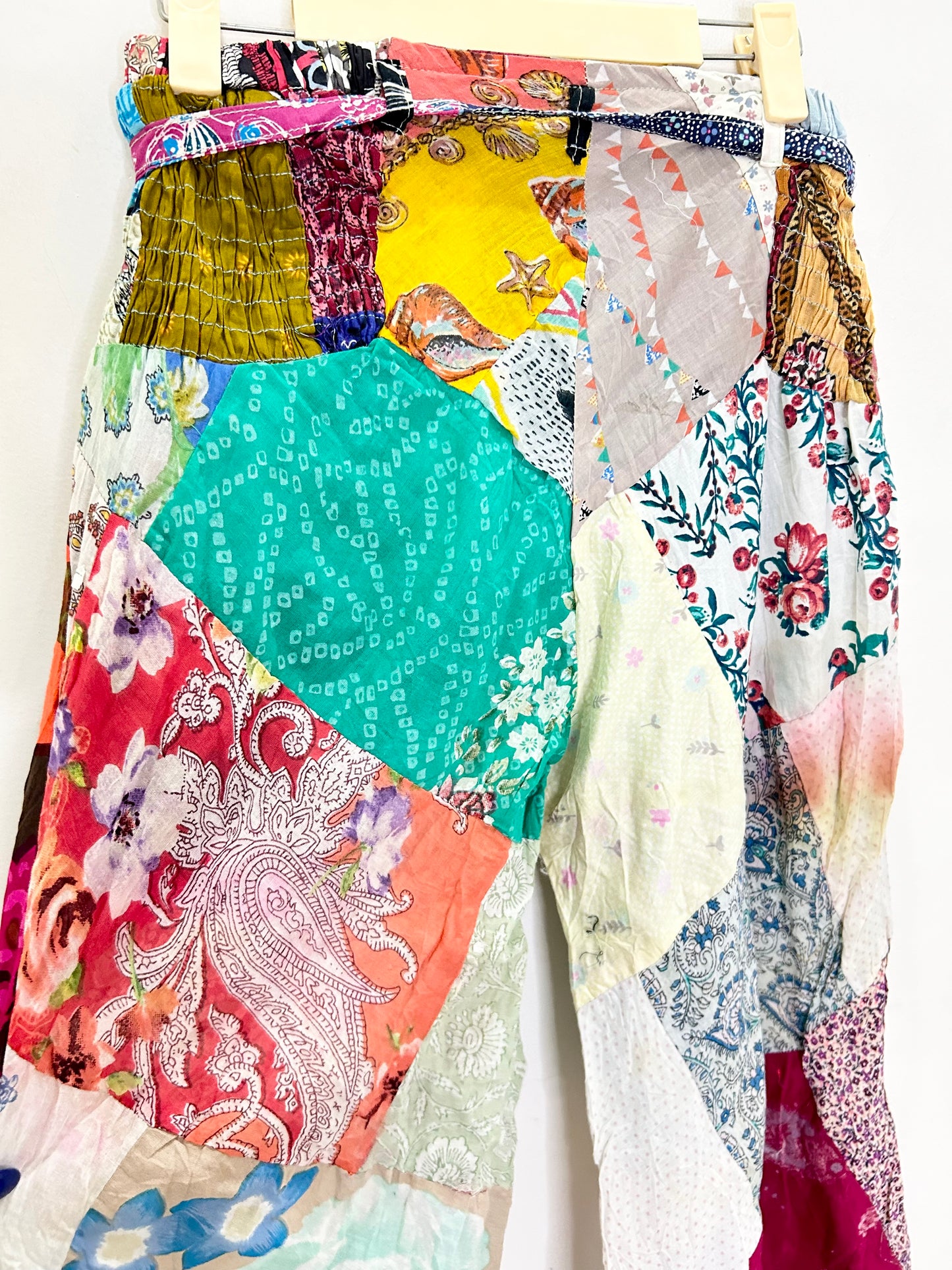 Patchwork Cotton Pants with Pocket
