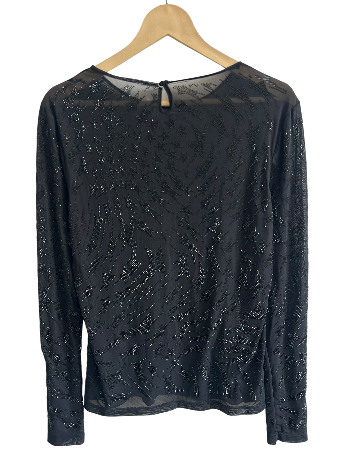 Black Mesh Embroidered Top