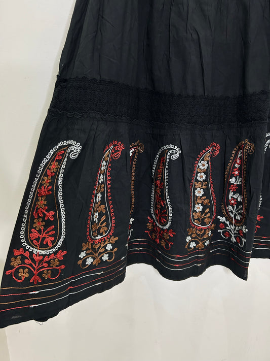 Black Cotton Embroidered Skirt