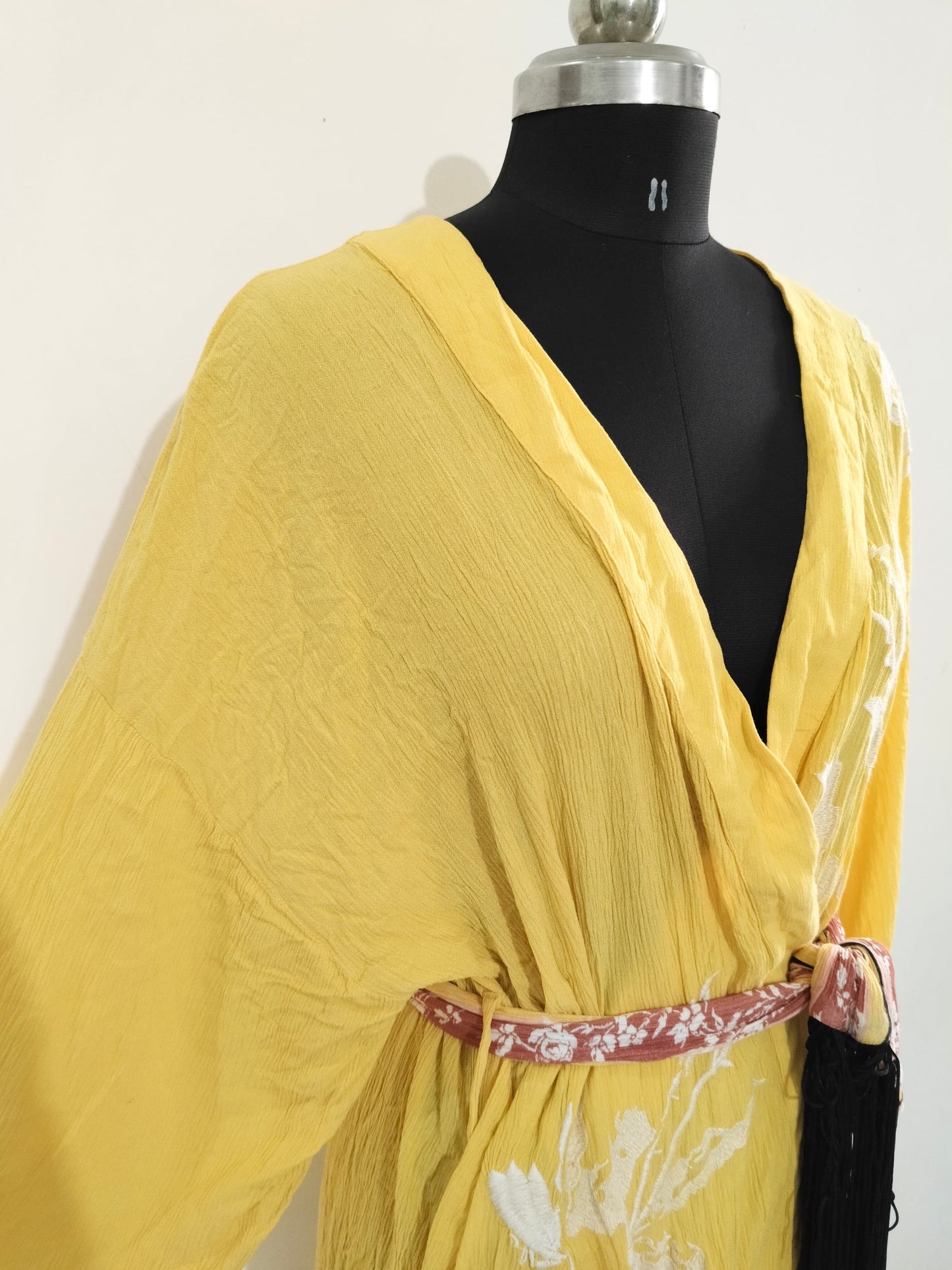 Rockett St George Ochre Yellow Floral Print Embroidered Robe: Bust-46/48