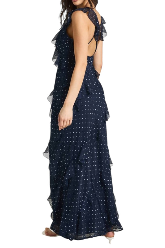 Boohoo chiffon ruffle polka dot dress: 42”