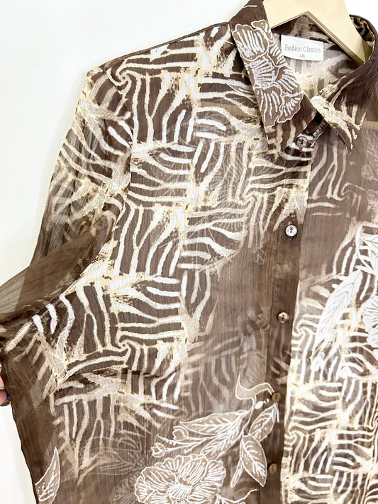 Brown Floral Shirt: Chest-46”