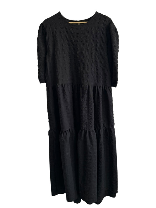 Textured Puff Sleeves Tiered Smock Dress