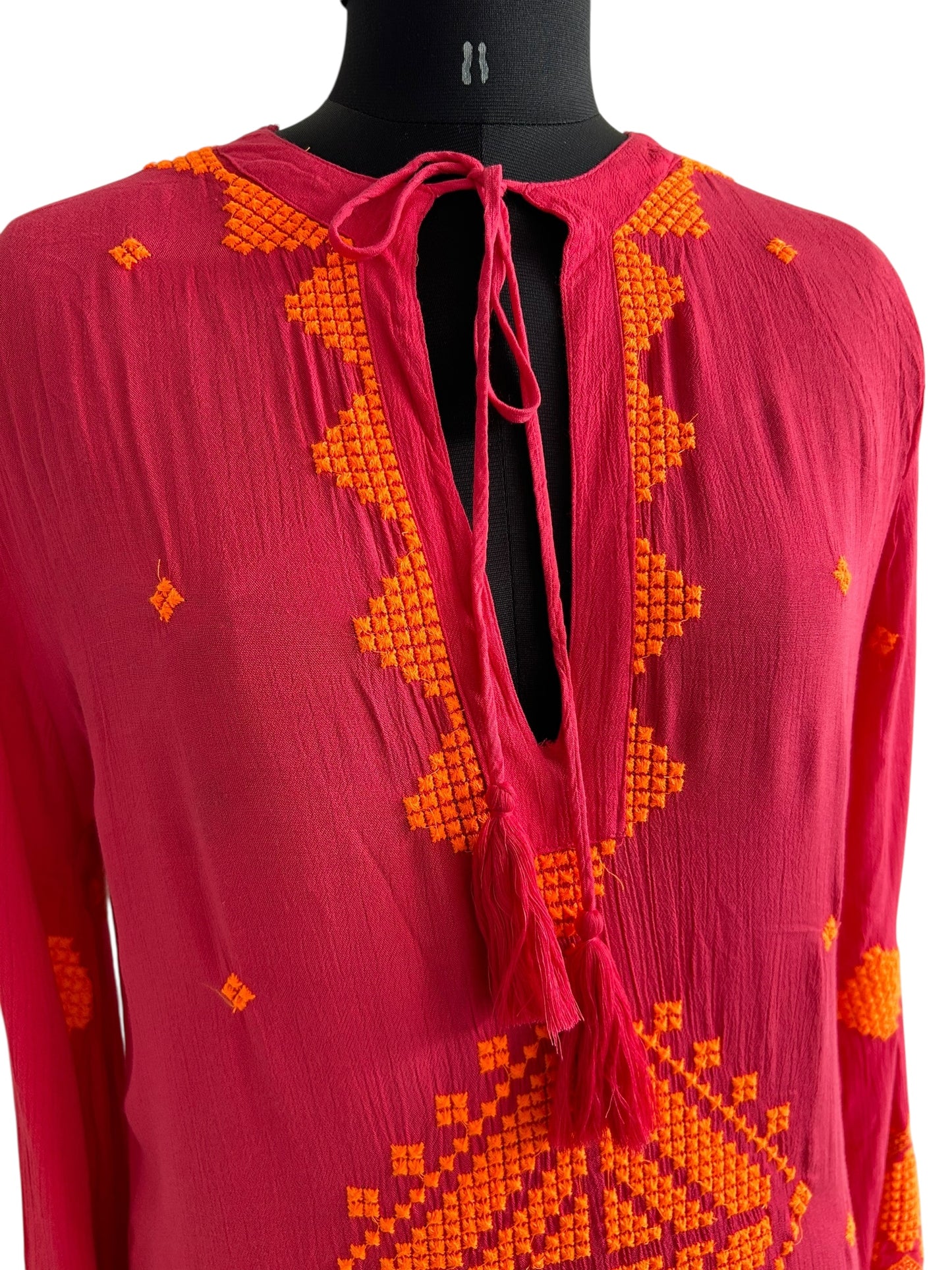 Pink Orange Embroidered Dress