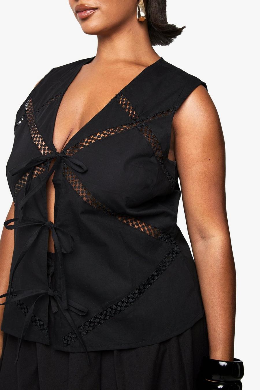 Lace Insert Tie Front Waistcoat