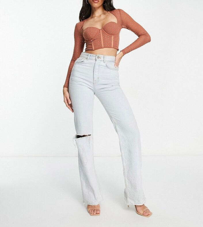 ASOS DESIGN hotfix crystal stud bust cup corset top in blush
