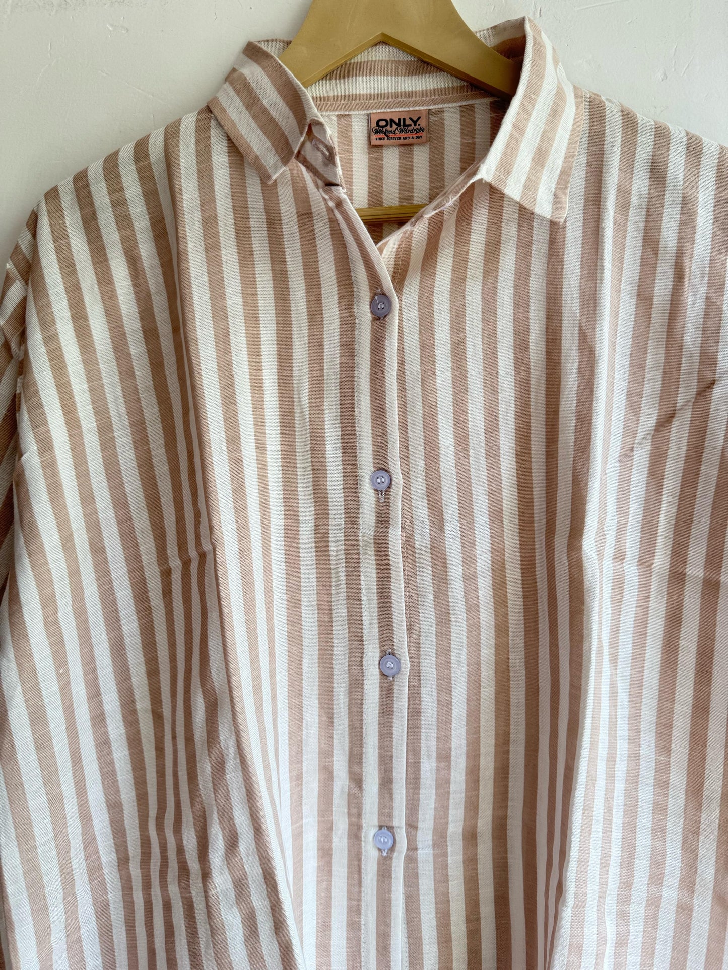Beige Cotton Striped Shirt