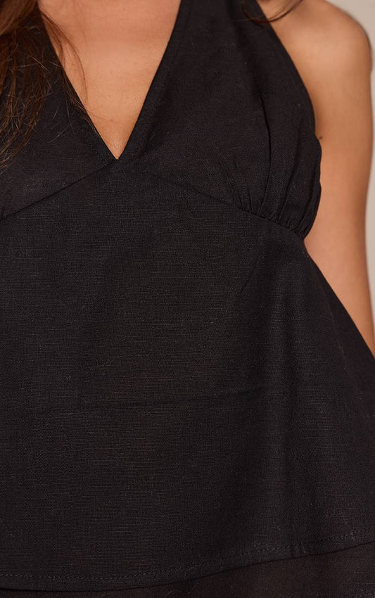 Black Cotton Halterneck Top: 34”