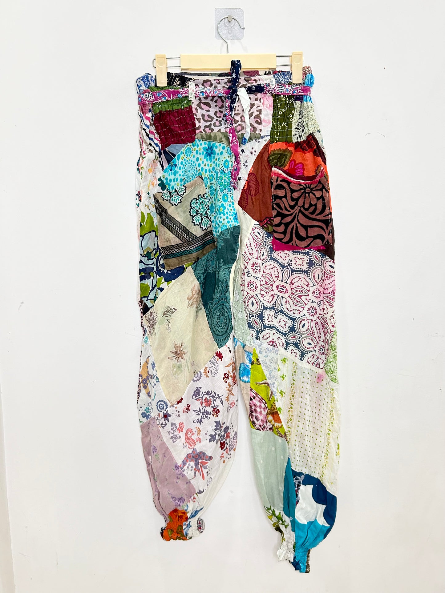 Patchwork Cotton Pants with Pocket