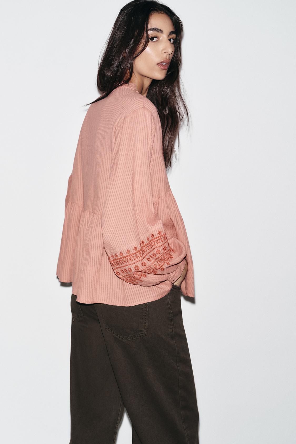 Contrast Embroidery Blouse- Marsala-42”