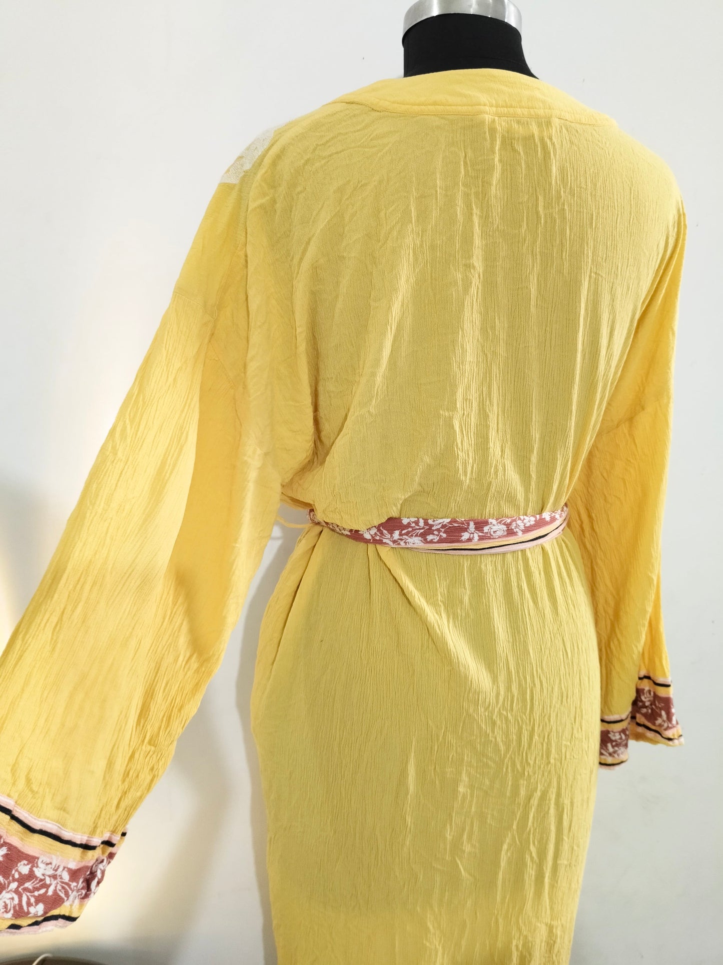 Rockett St George Ochre Yellow Floral Print Embroidered Robe: Bust-46/48