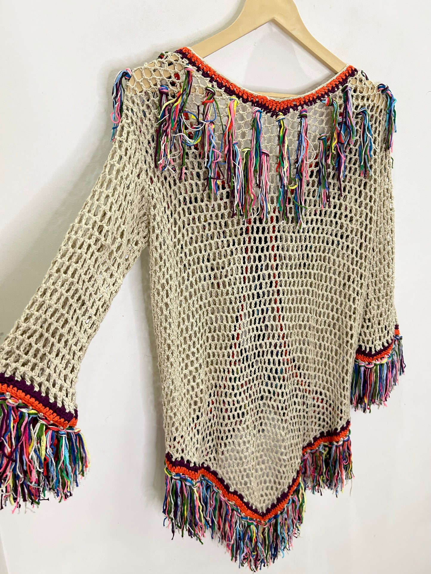 Fringe Crochet Shrug: Bust-46”