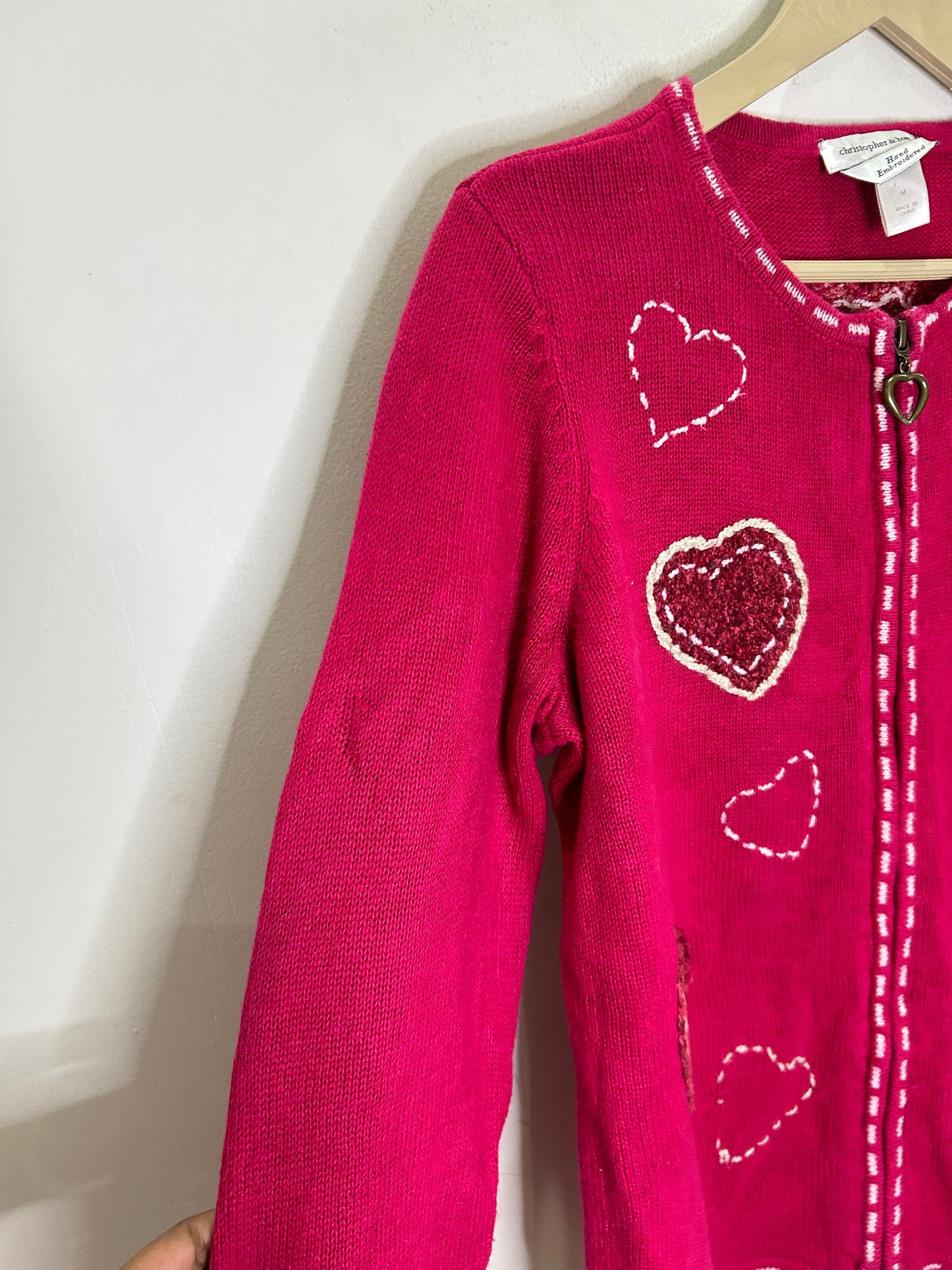 Pink Heart Zipper Cardigan