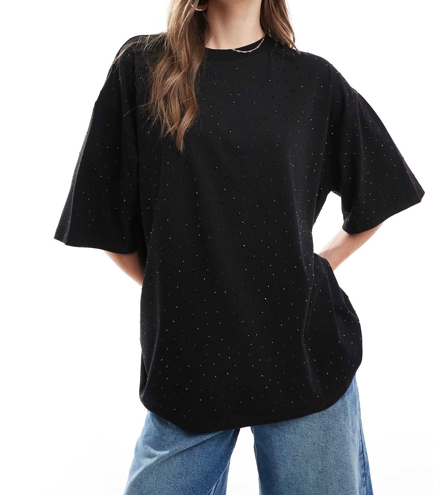 ASOS DESIGN studded oversized t-shirt in washed black