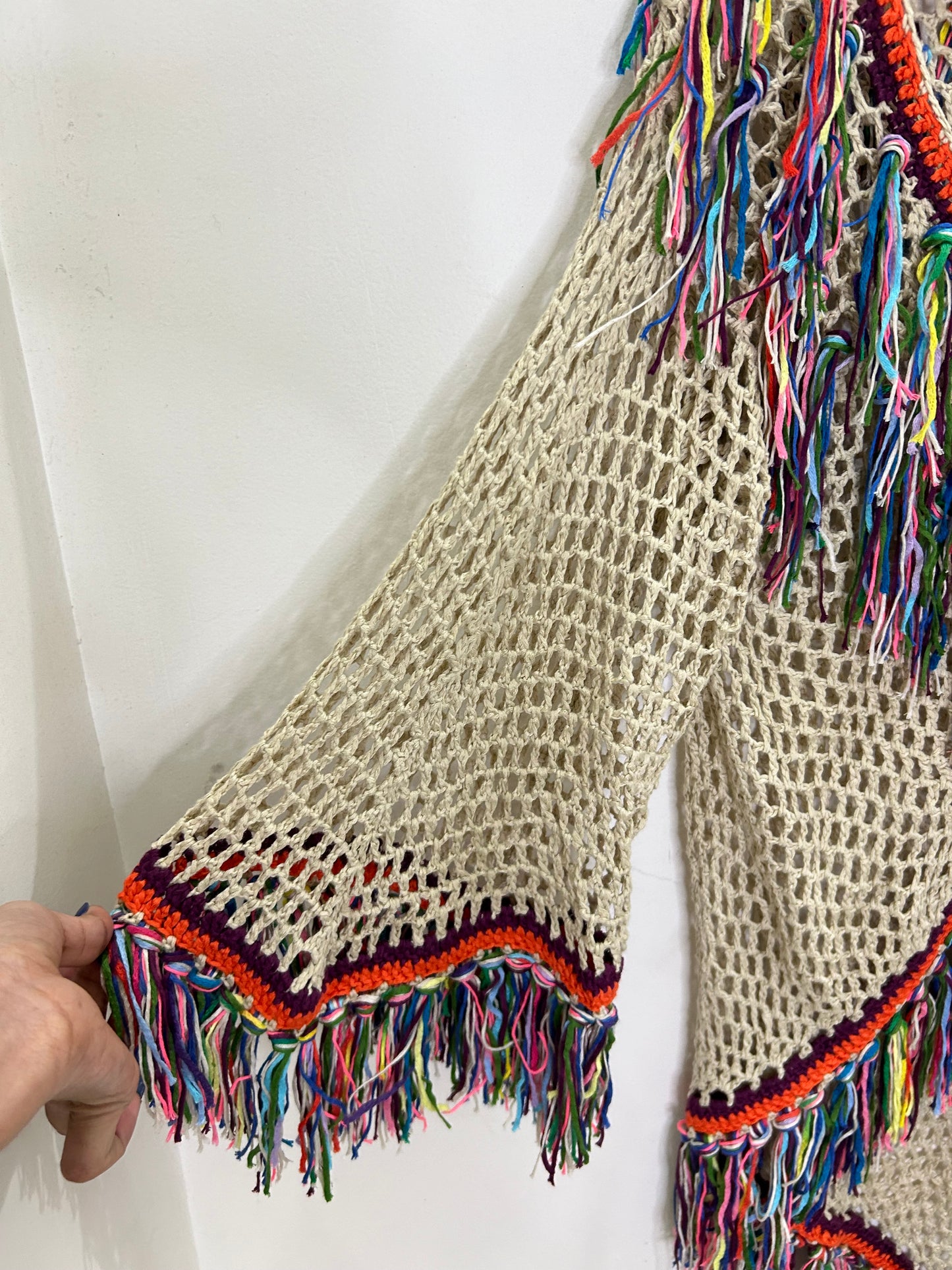 Fringe Crochet Shrug: Bust-46”