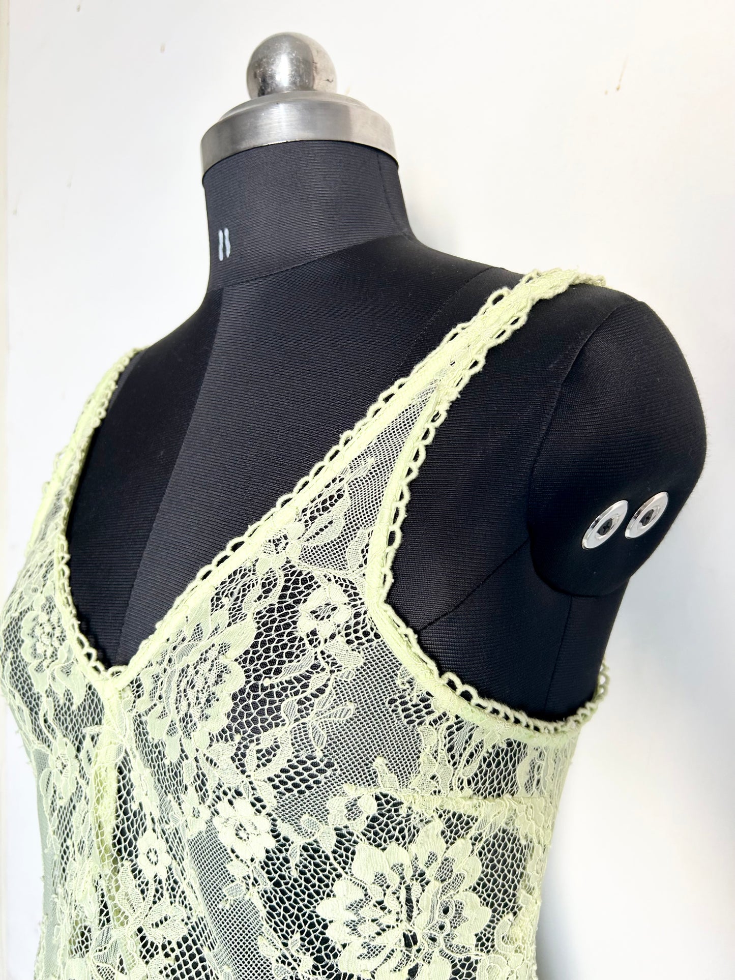 Miss Selfridge festival lace sheer strappy midi dress in lime green