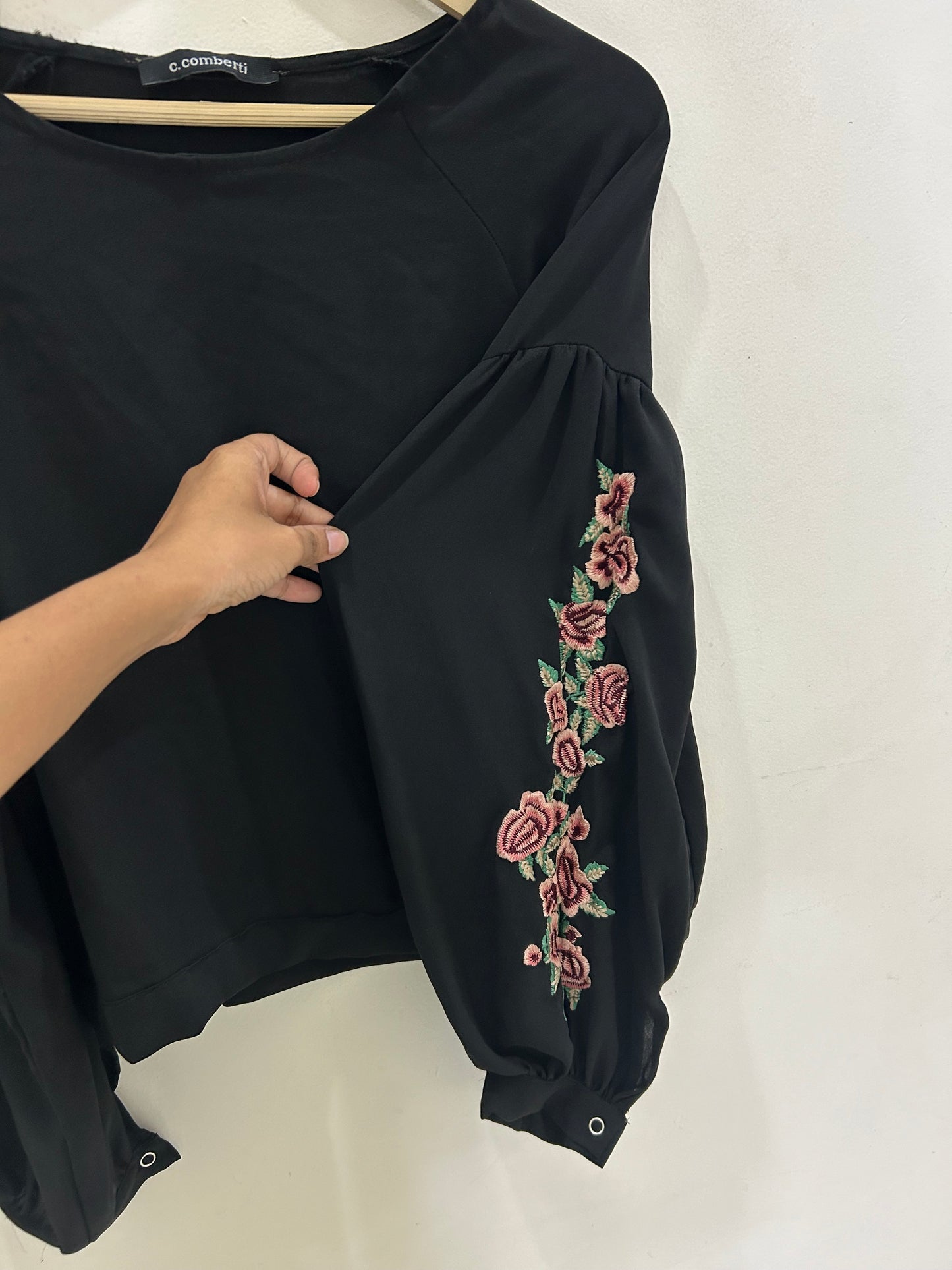 Sleeves Patchwork Black Top