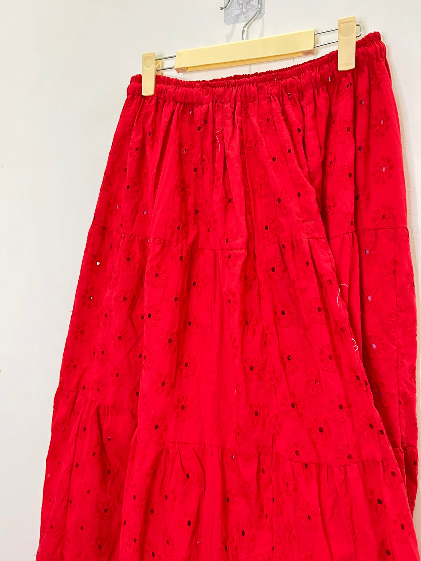 Red Cotton Skirt: Waist- 28” TO 40”
