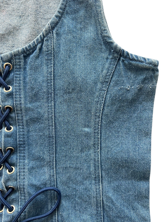 Blue Lace Up Denim Top: 34”