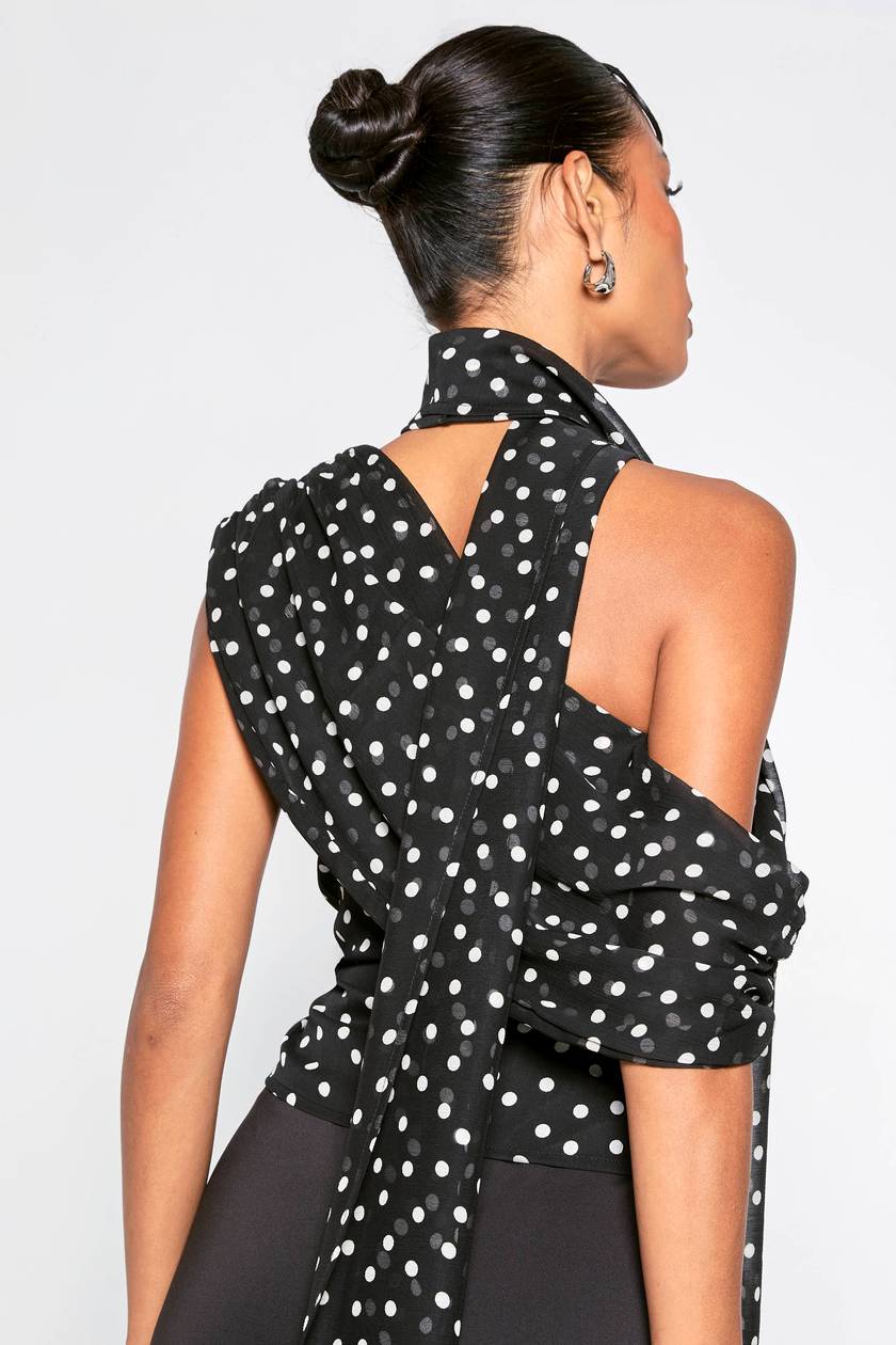 BOOHOO Polka Dot One Shoulder Top