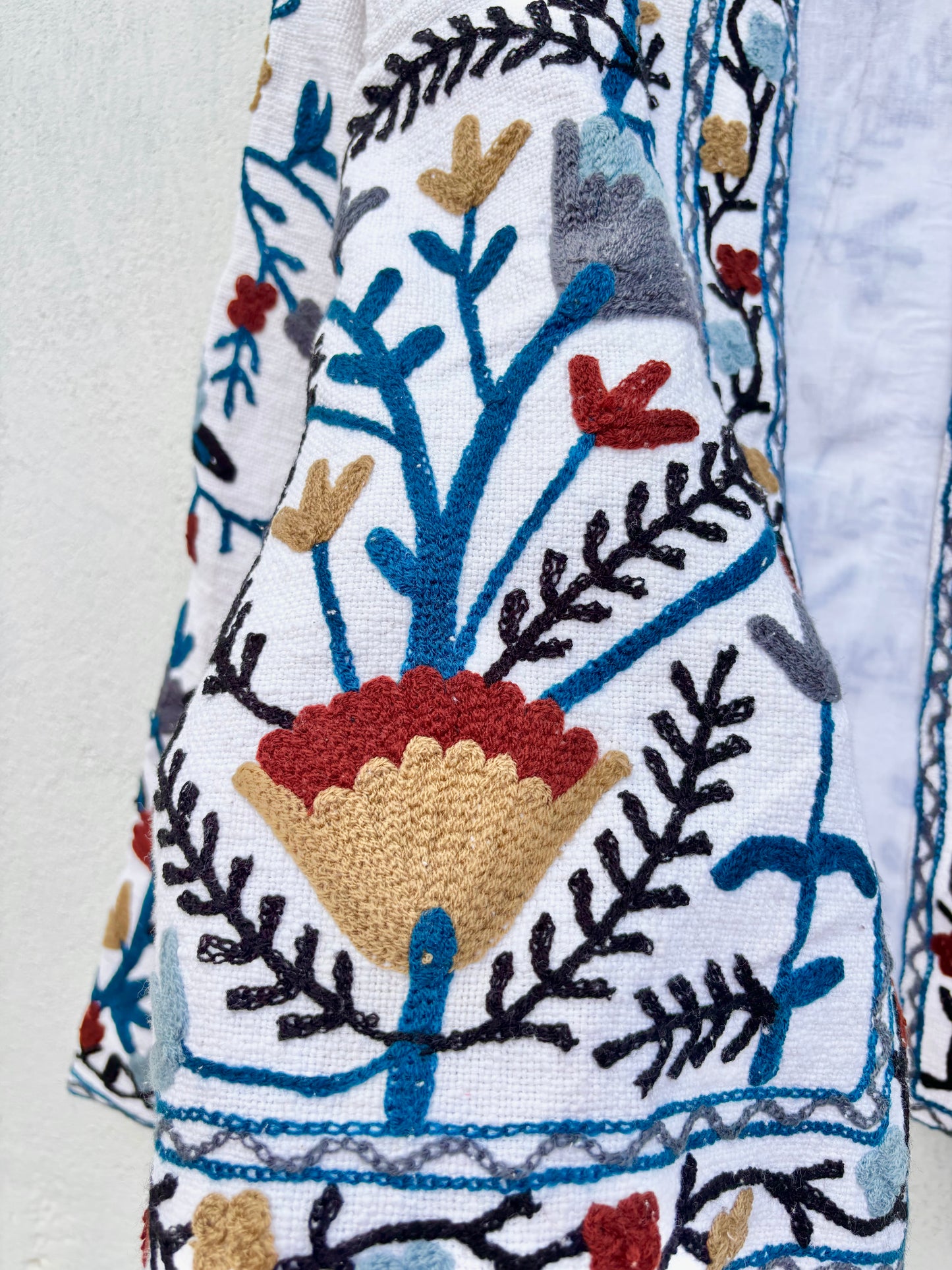 White Floral Suzani Embroidered Jacket