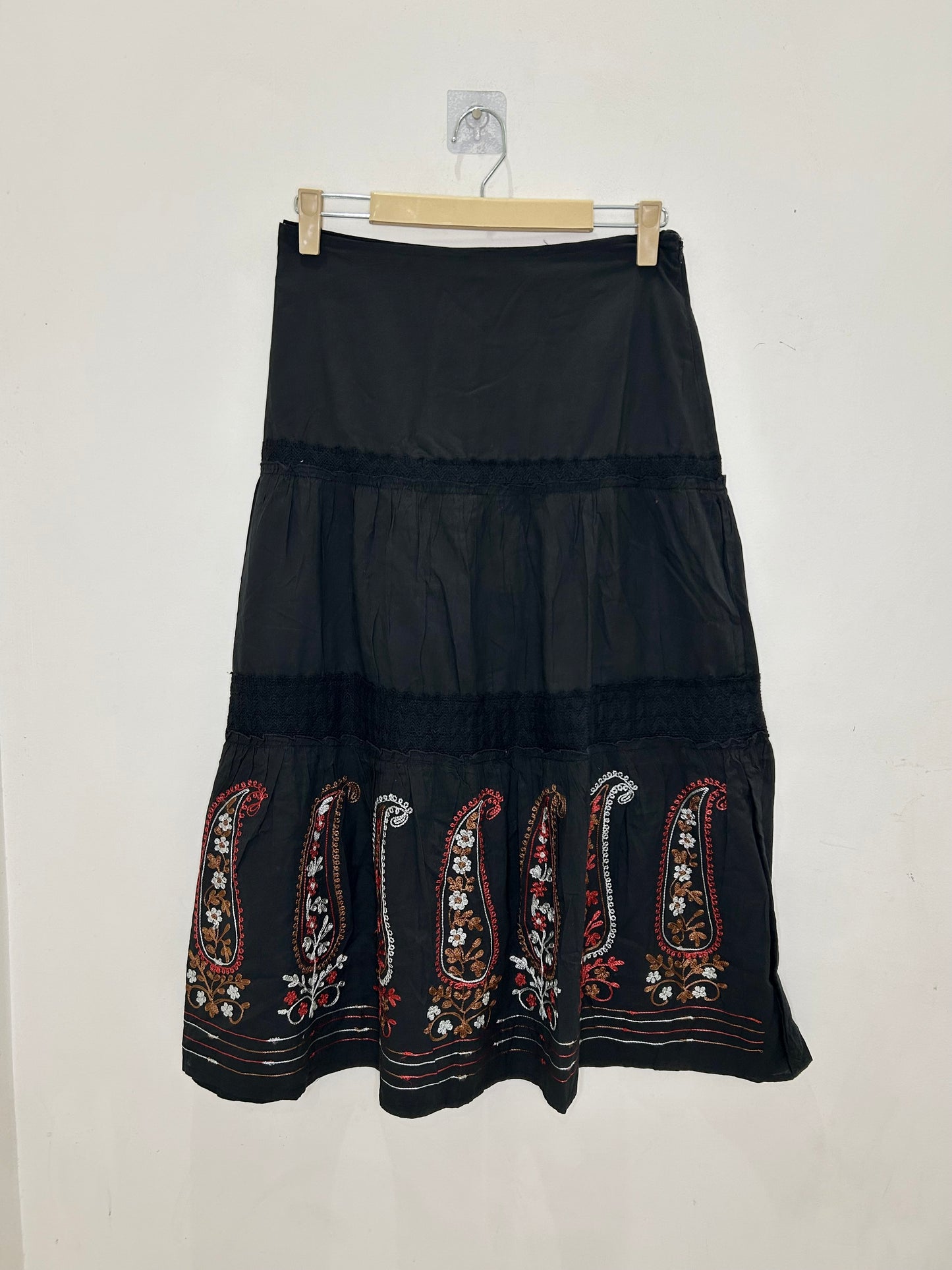 Black Cotton Embroidered Skirt