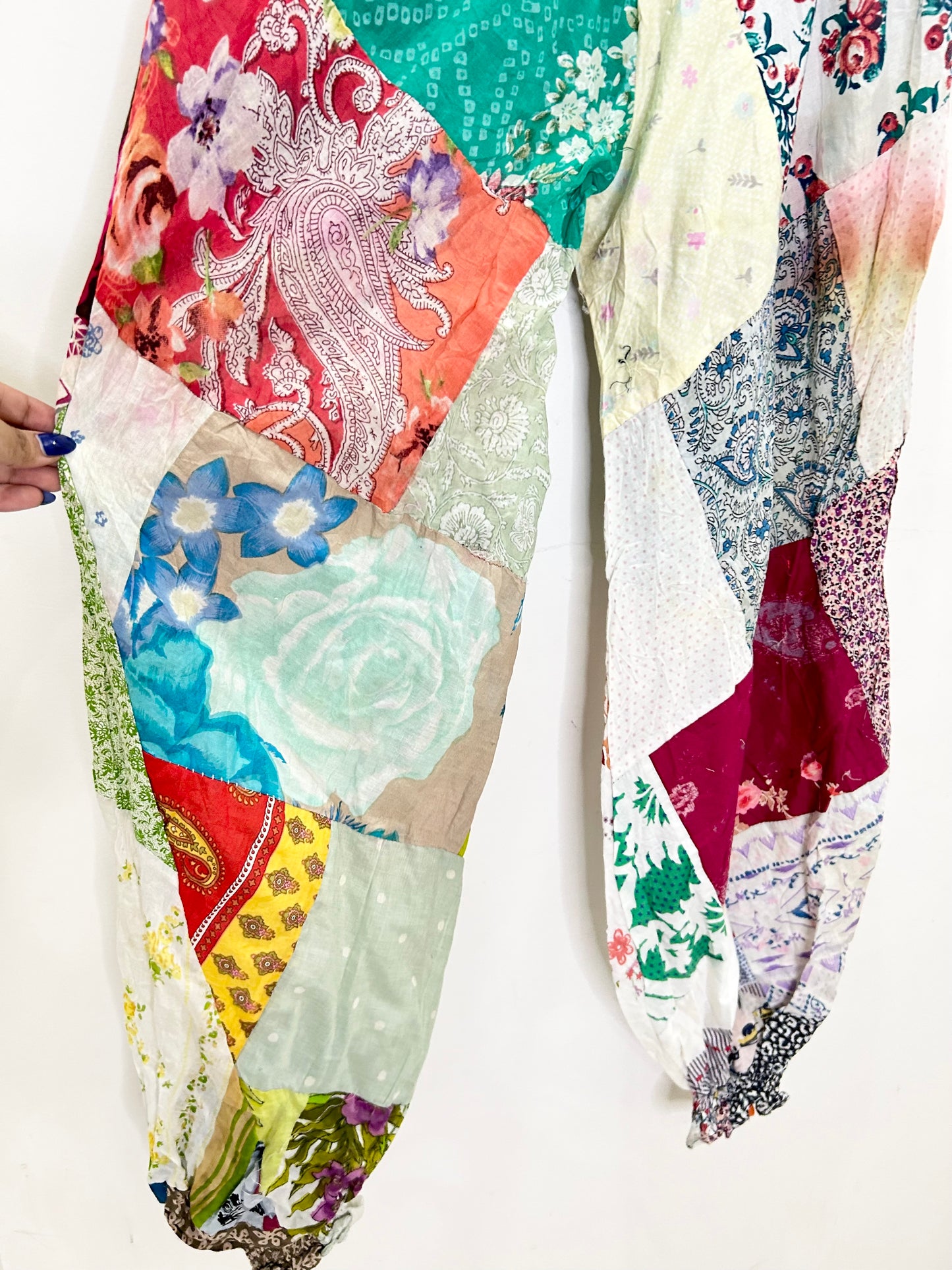 Patchwork Cotton Pants with Pocket