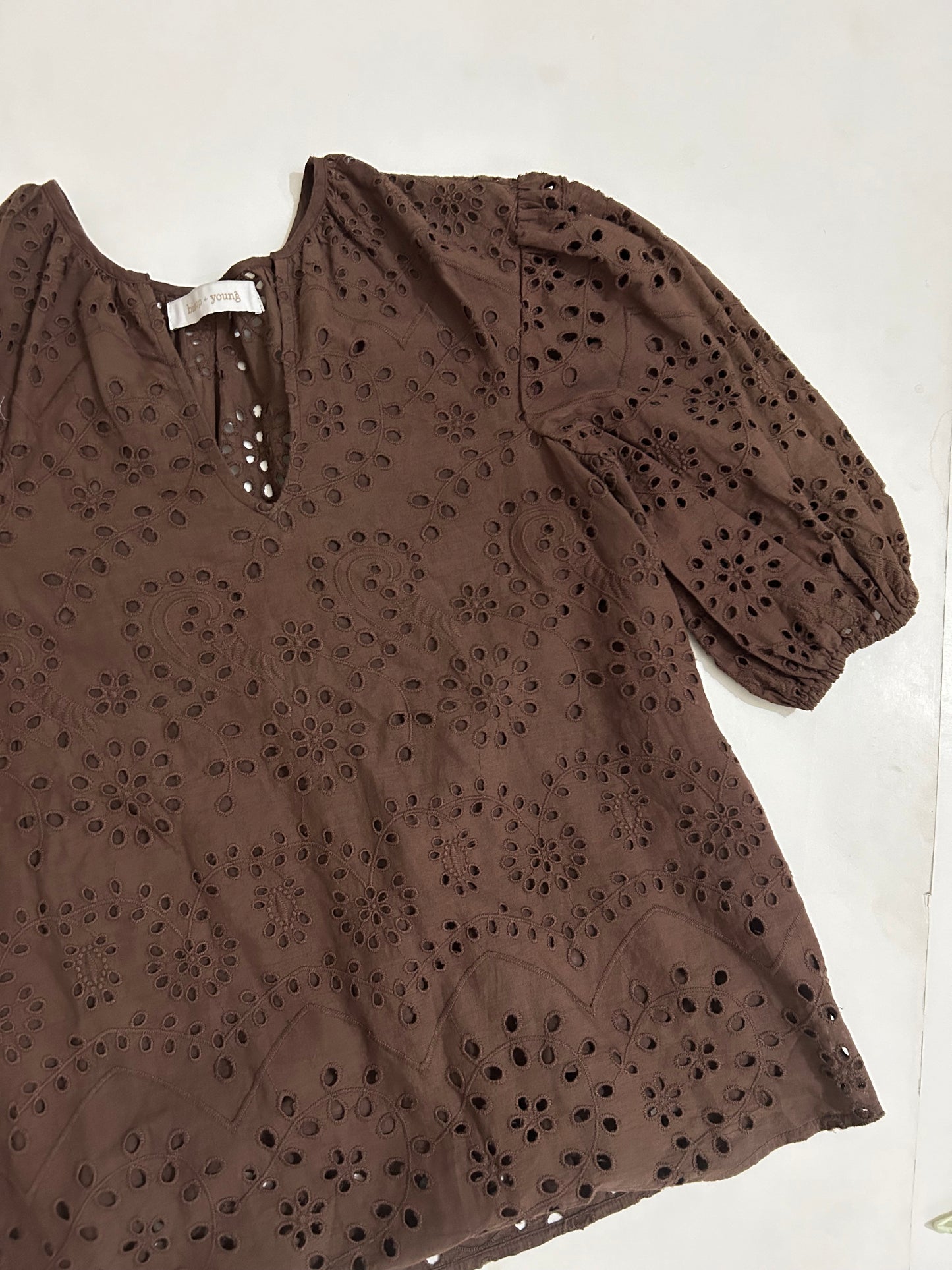 Schiffli Brown Cotton Top