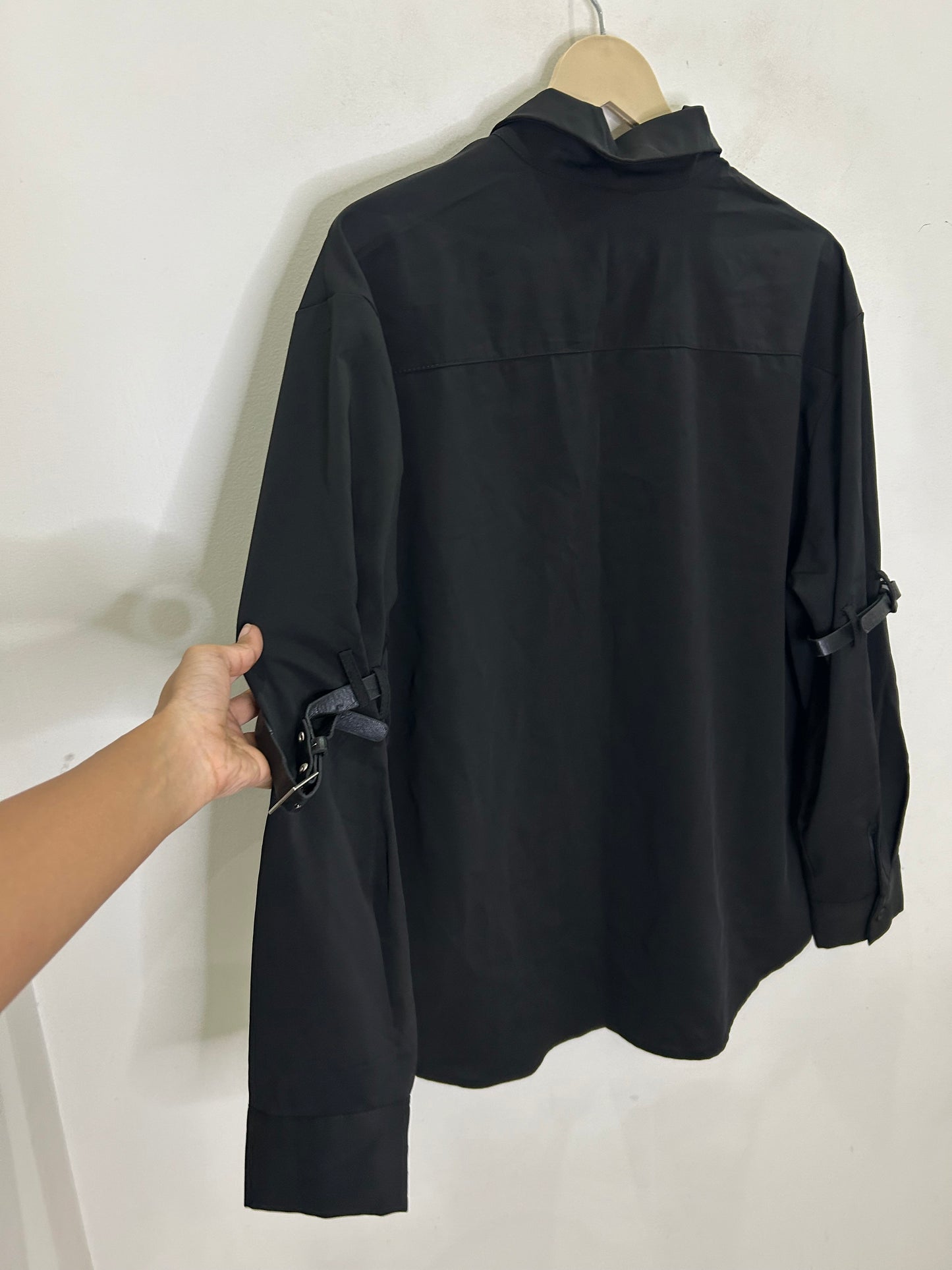 Black Solid Buckle Shirt