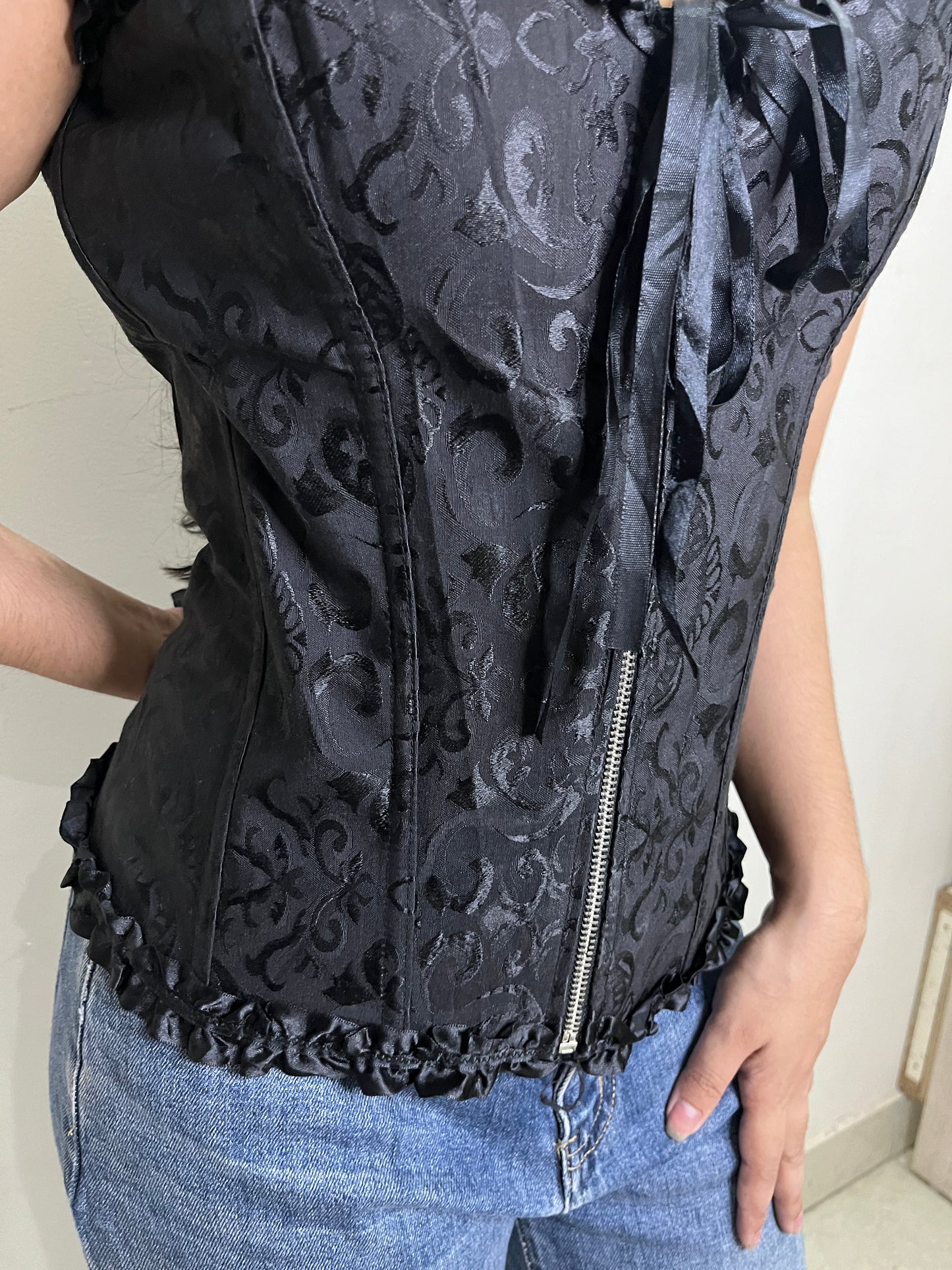 Vintage Front Zip Corset Black Top