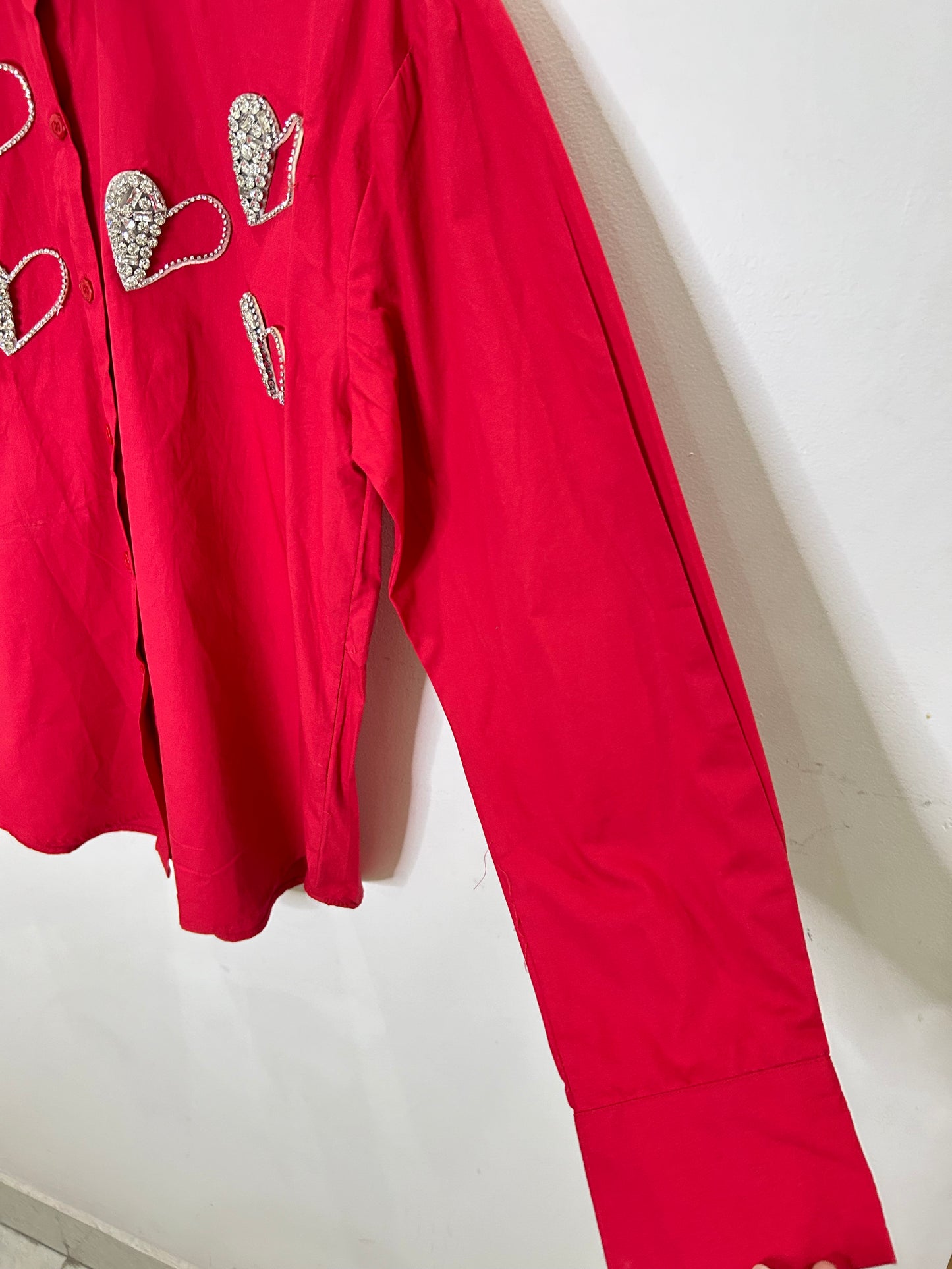 Heart Embellished Cotton Red Shirt