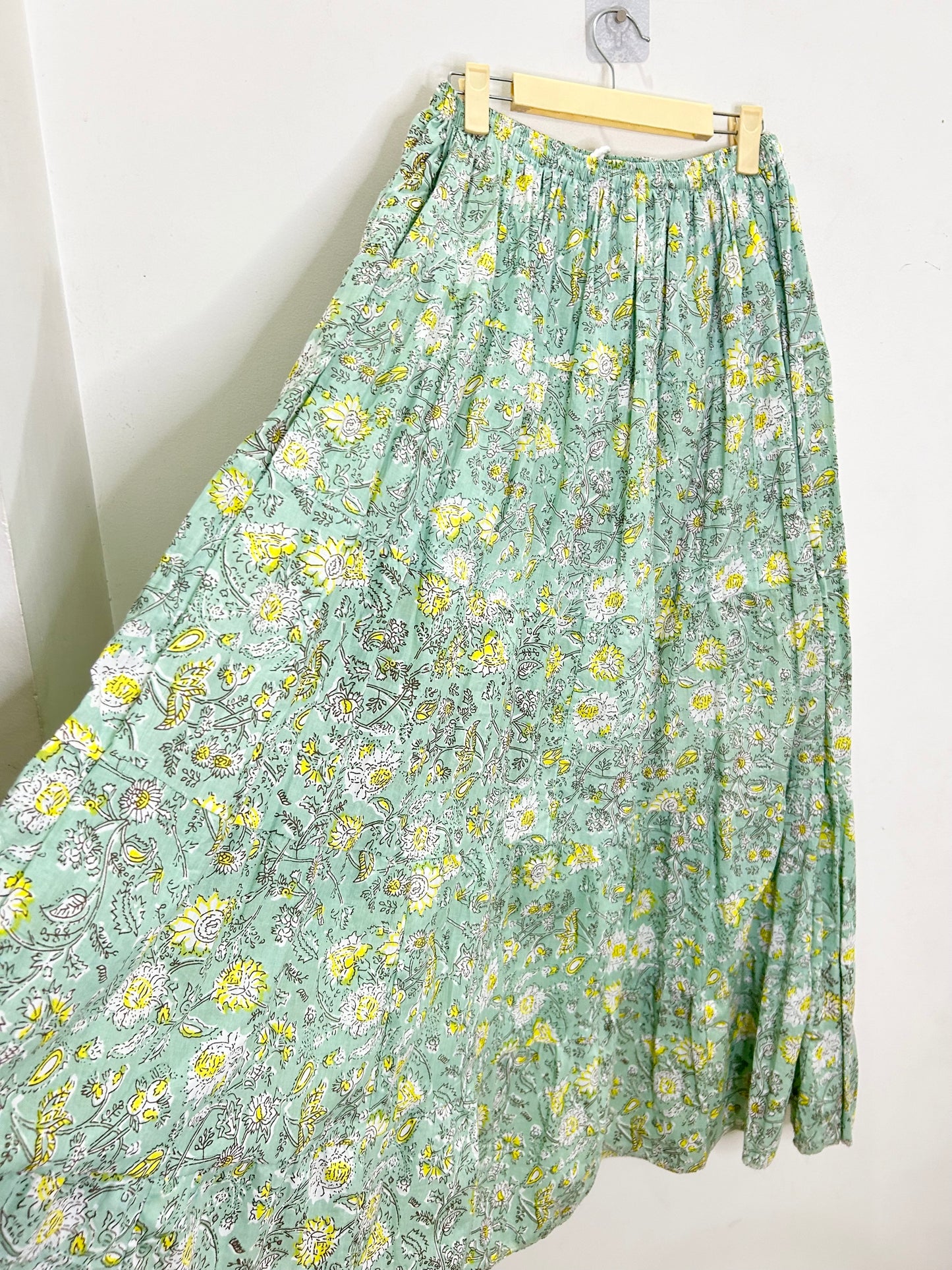 Handblock Printed Green Skirt