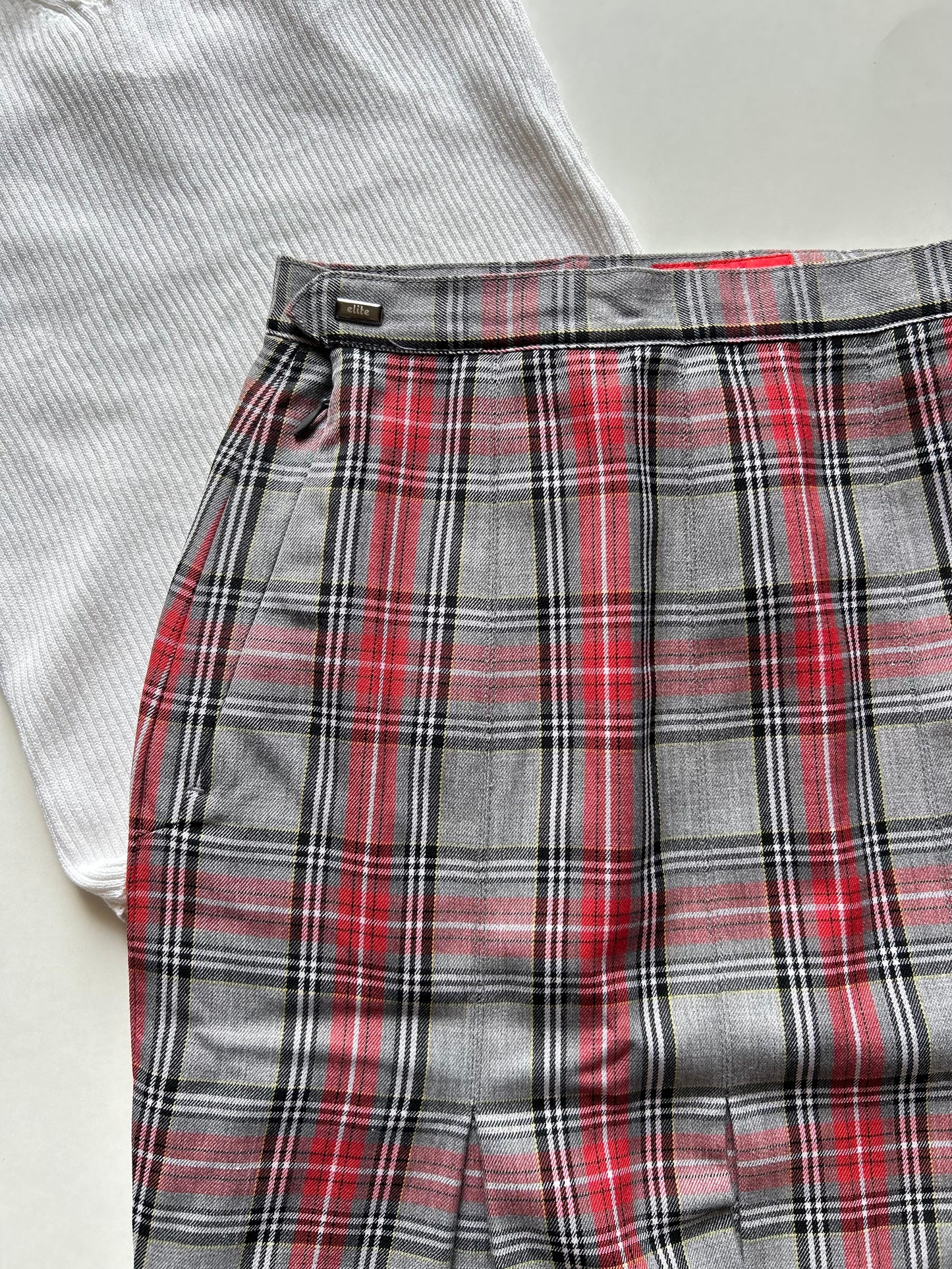 Red-Grey Checkered Skirt Waist 26