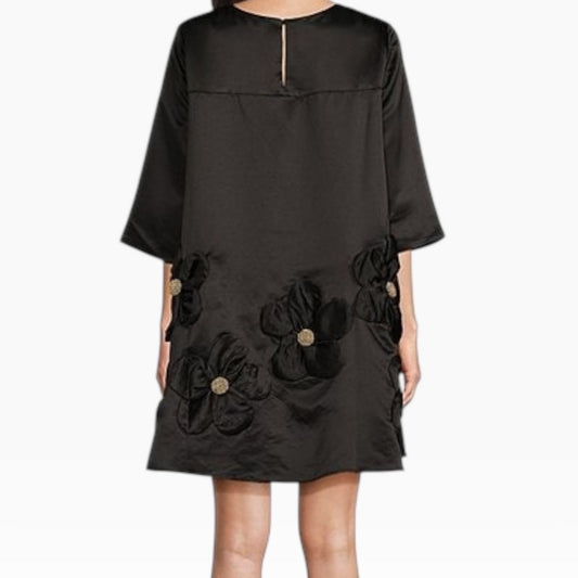 Black Beaded Floral Applique Dress