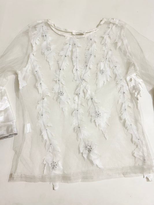 Ruffle Sleeve Mesh Top