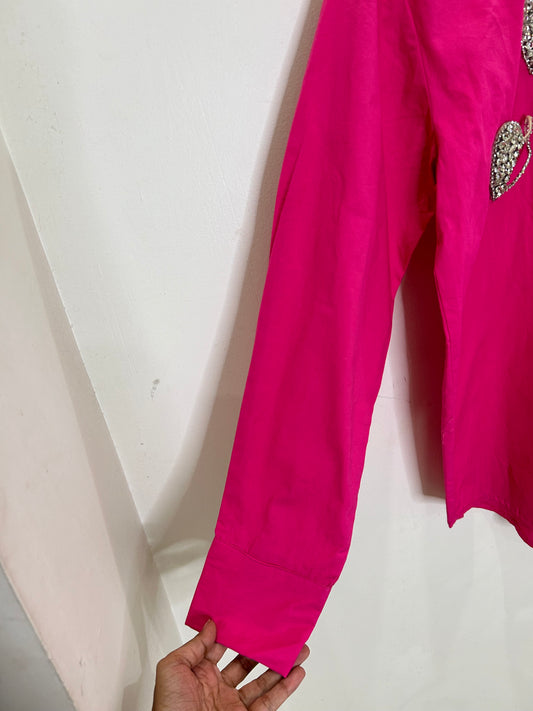 Heart Embellished Cotton Pink Shirt