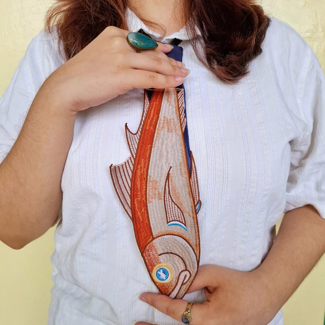 Fish Embroidered Tie