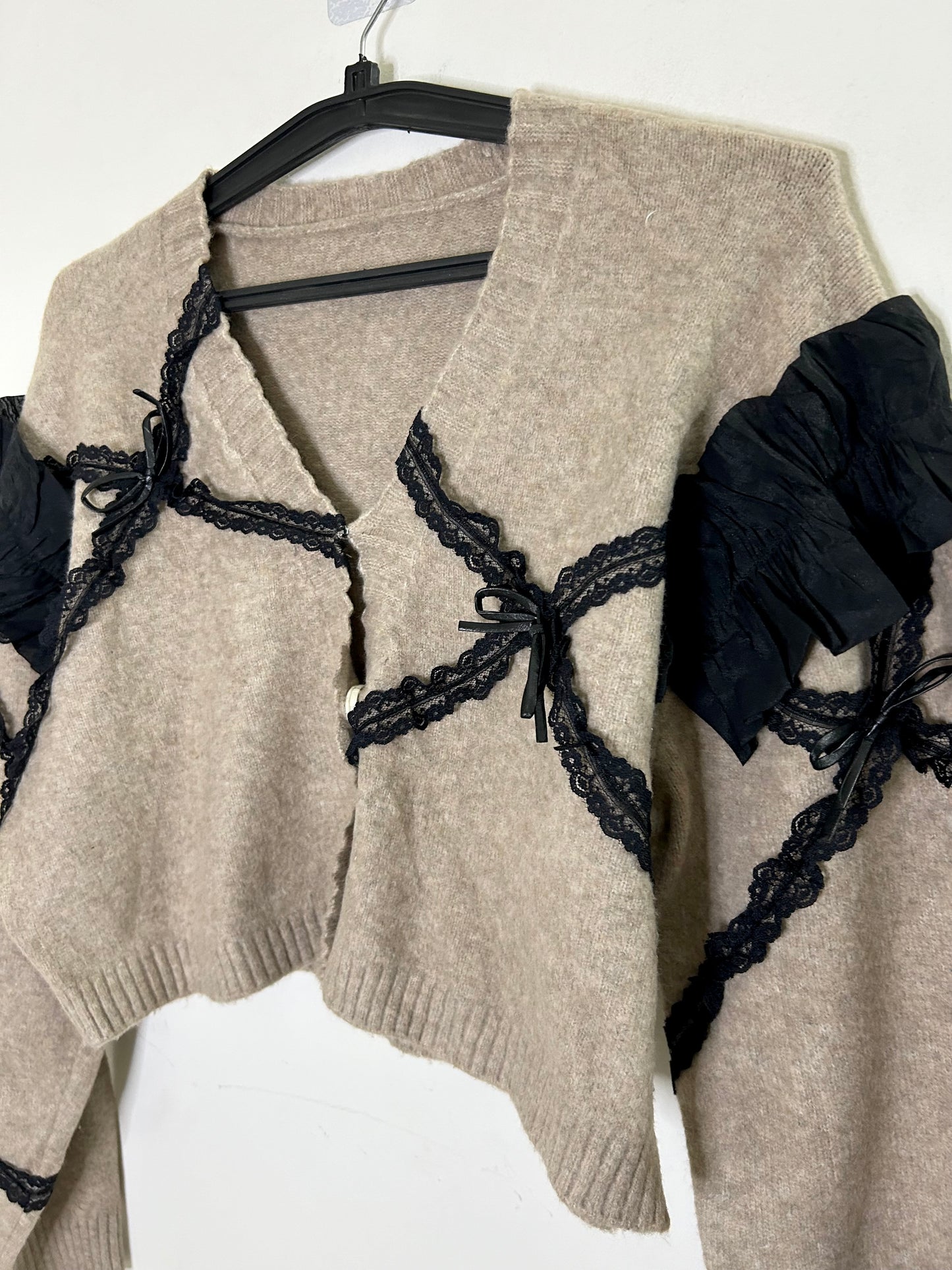 Bow and Lace Brown Cardigan