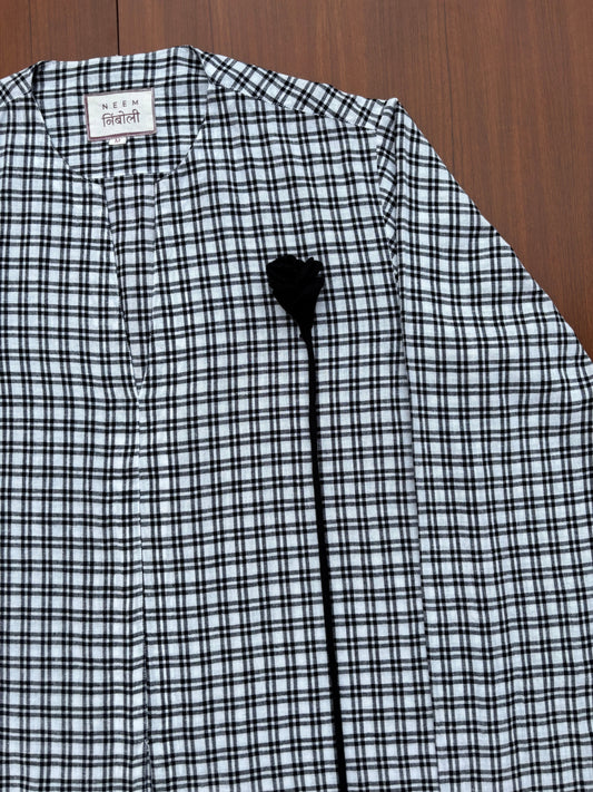 Plaid Shirt with Detachable Floral Brooch