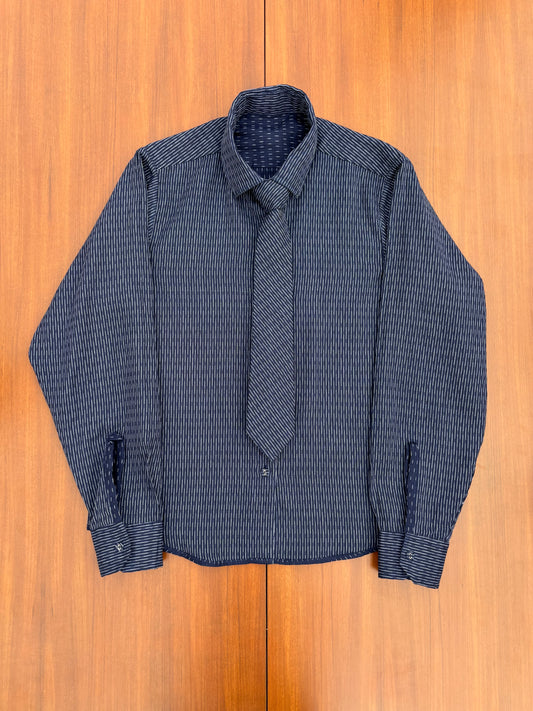 Midnight Blue Reversible Cotton Shirt with Detachable Tie