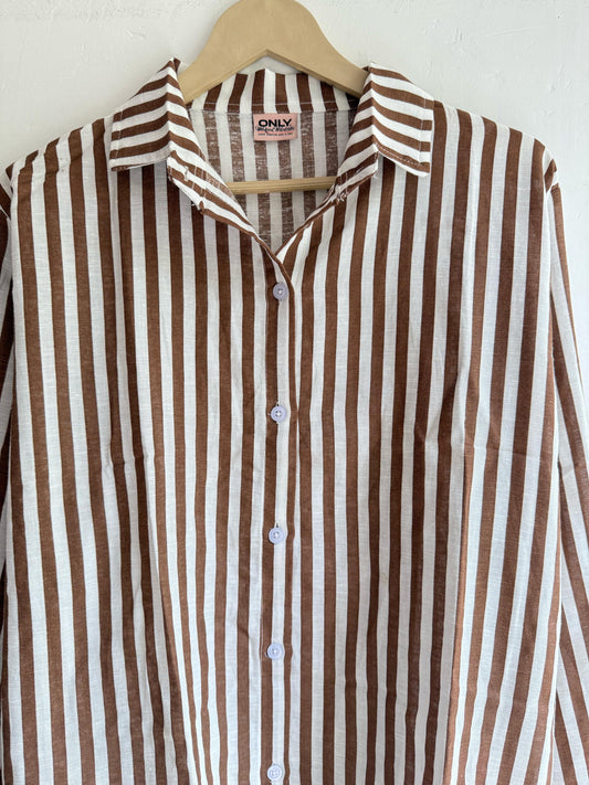 Brown Cotton Striped Shirt