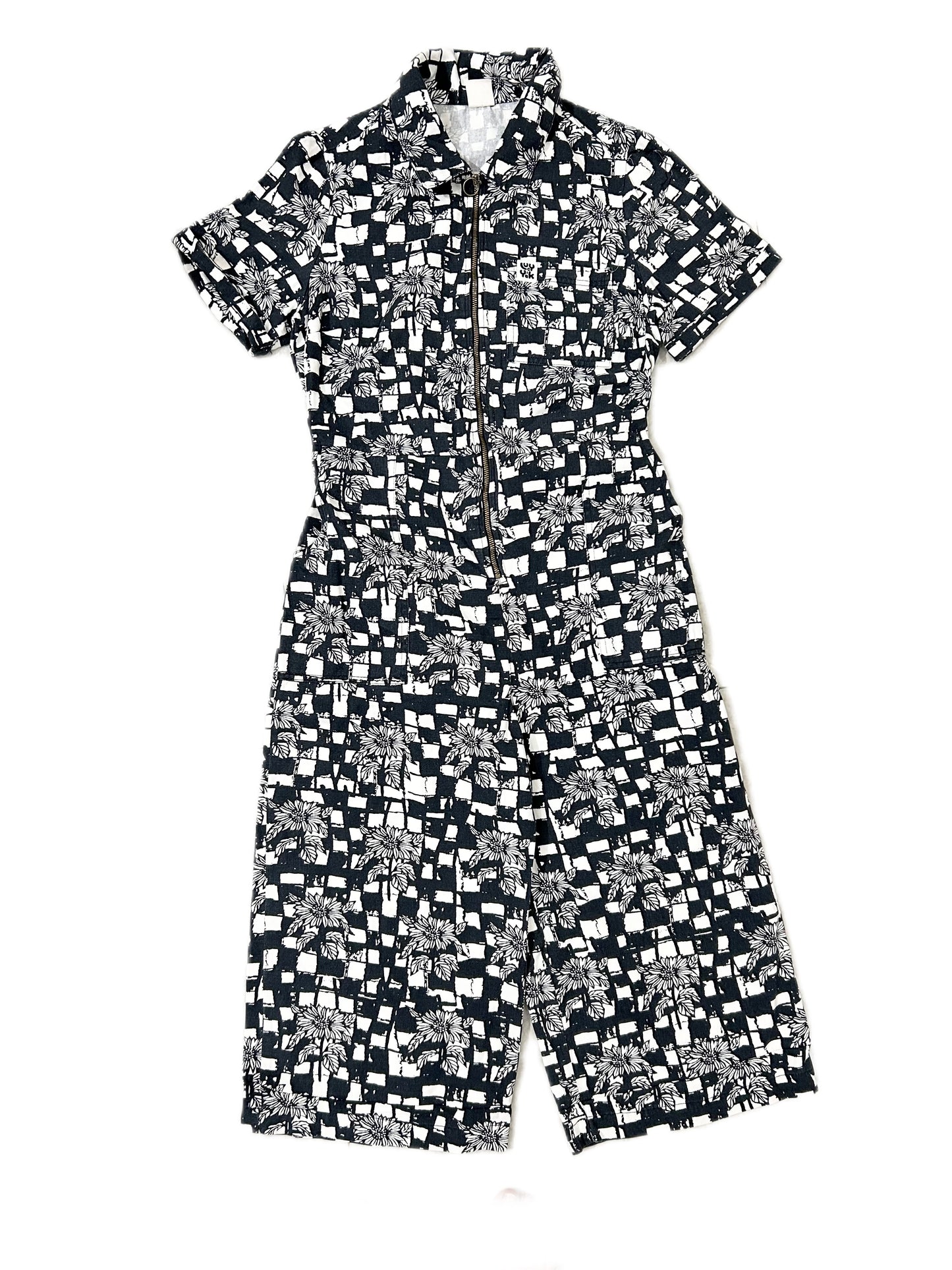 L.E. Ragan - Cotton Jumpsuit in Black & White Sunflower Check